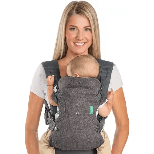 Infantino Flip 4-in-1 Convertible Baby Carrier, Adjustable, Ergonomic Babywearing, Registry Essential, Baby Carrier for Newborn to Toddler, Gray