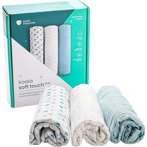 Koala Babycare Organic Muslin Swaddle Blankets for Newborns – GOTS & Oeko-TEX Certified - 3 Pack Soft Cotton Baby Blanket 32 x32 inches - Lightweight, Breathable, and Safe for Boys and Girls