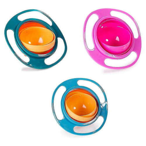 Set Of 3: Magic Bowl 360 Degree Rotation Spill Resistant Gyro Bowl With Lid For Toddler Baby Kids Children Red blue green [jkw]