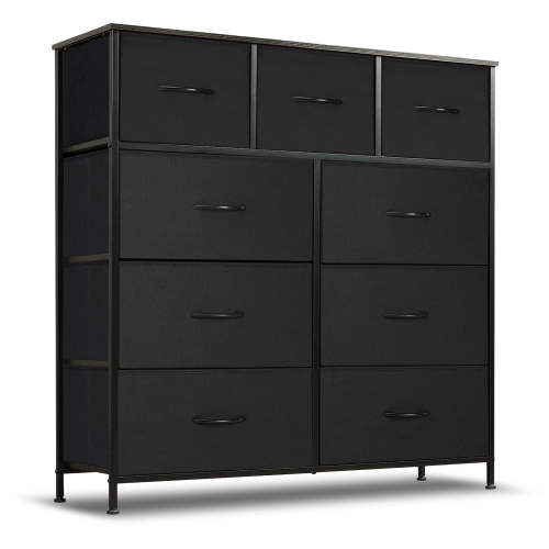 BIGLEAP, Dresser, 9 Drawer Wide Chest with Wood Top, Black
