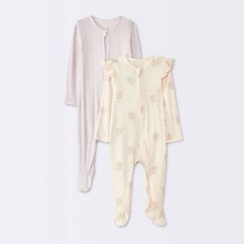 Baby Girls' 2pk Long Sleeve So Very Soft Floral Modal Sleep N' Play Footed Pajamas - Cloud Island™ Pink 6-9M
