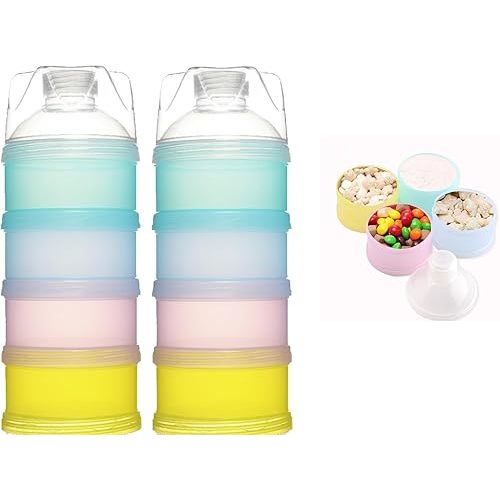 2 PCS 4 Layers Baby Milk Powder Dispenser, Milk Powder Pots,Formula Dispenser Portable Milk Powder Formula Dispenser Container Pot Box Milk Cans Snack Storage Box for Travel (Four-Color)