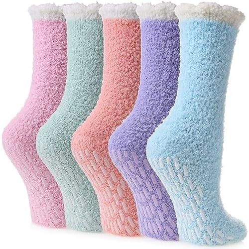 Yebing Non Slip Hospital Socks for Women with Grips Fuzzy Cozy Anti Skid Slipper Socks Winter Warm Soft Fluffy Sleep Socks