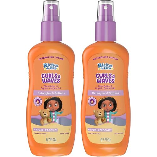 Ricitos de Oro Detangler Spray for Kids: Detangles and Softens Curls, Shea Butter insused for Soft Hair, Frizz-Free Control, Sensitive Scalps safe, Keeps Curls Bouncy and Defined, Size 6.7 Oz, 2-Pack