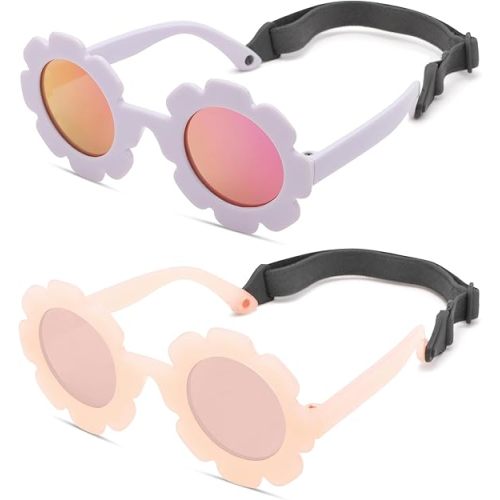 Hycredi Flexible Bendable Flower Baby Polarized Sunglasses with Strap for Newborn Infant Girls Age 0-24 Months