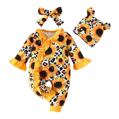 Ulitacool Baby Girls Onesies Long Sleeve Floral Prints Pullover Romper Jumpsuit Clothes Lovely Daily Wear 0-3 Months Yellow