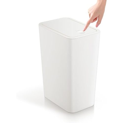 TIPGO Bathroom Trash Can with Lid, 4 Gallon / 15 Liter Small Garbage Can, Press Top Bin, Plastic Wastebasket with Pop-Up Lid for Bedroom, Living Room, Office (White)