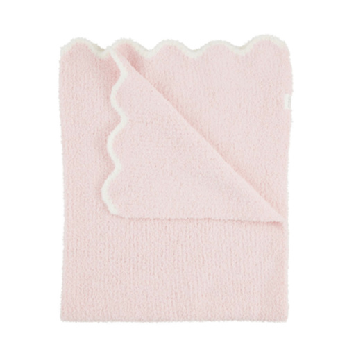 Pink Scallop Chenille Blanket - Cozy Knit Design | Mud Pie