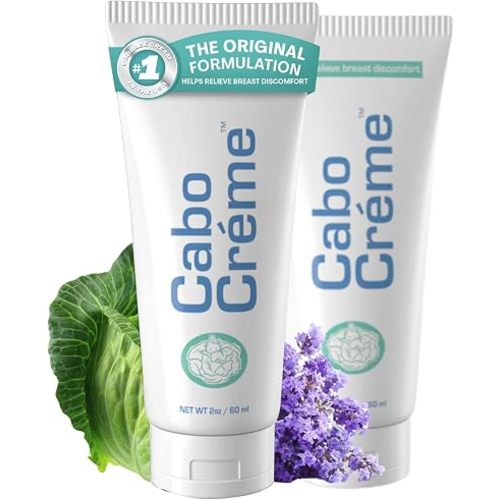 CaboCréme Cabbage Breast Cream for Tenderness & Engorgement Relief, Breastfeeding Weaning Support - Dry Up Breast Milk - Postpartum Essential - OB-GYN Created & Breastfeeding Mother-Approved, 2-pack