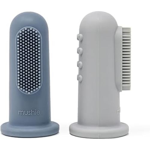 mushie Baby Finger Toothbrush (Tradewinds/Stone) 2-Pack