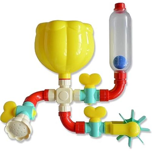 BUDDY & BARNEY Bath Time Waterfall Toddler Toy Set, Fun Early Learning Waterworks Building Set (11 Pieces), Bath Pipes with Valves & Water Wheel for Toddlers 6 Months+