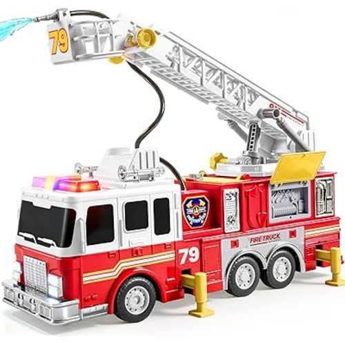 JOYIN Extra Large Toddler Fire Truck Toys for Boys with 33-inch Ladder, Lights & Sprinkler Pump, Big Emergency Vehicle, Kids Toys for Age 3, 4, 5, 6, 7, Christmas Birthday Gift for Grandkids