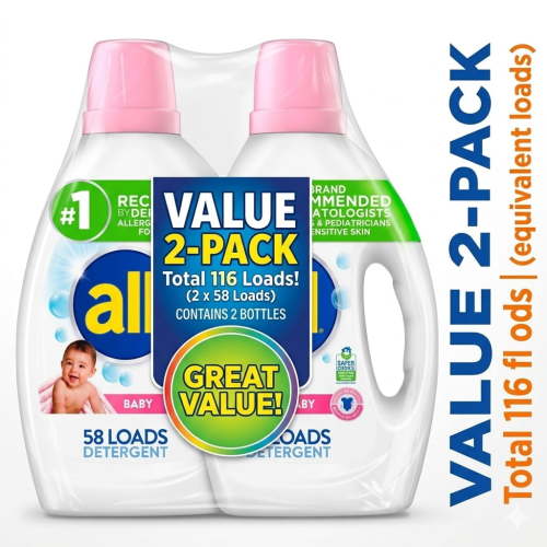 all Baby Liquid Laundry Detergent, 73 oz, 58 Loads (2 pack)