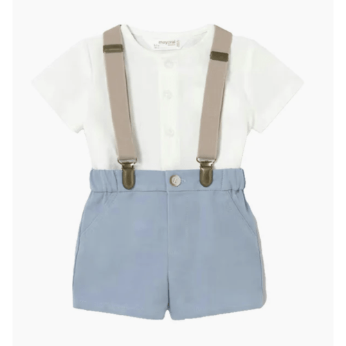 Mayoral White & Blue Suspenders Set