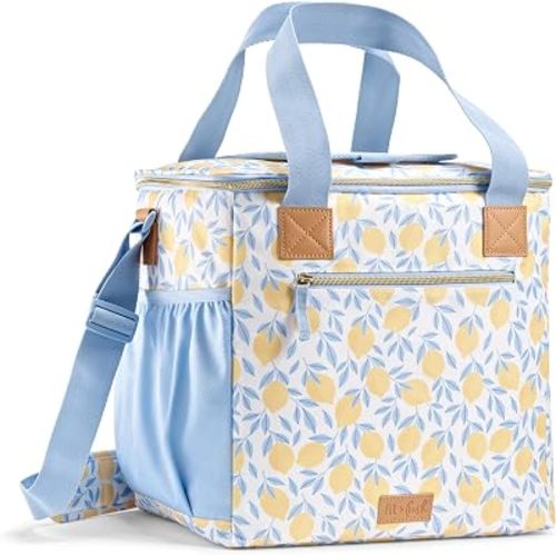Fit & Fresh, 24-Can Soft Cooler Bag Insulated Leak-Resistant, Portable Soft Cooler, Large Cooler, Soft Sided Cooler Bag, Travel Cooler, Lemon Vines