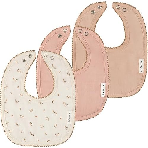 Ely's & Co. 100% Cotton Muslin Bib with Terry lining Soft & Absorbent for Infants, Adjustable Snaps 3 Pack 0-6 Months