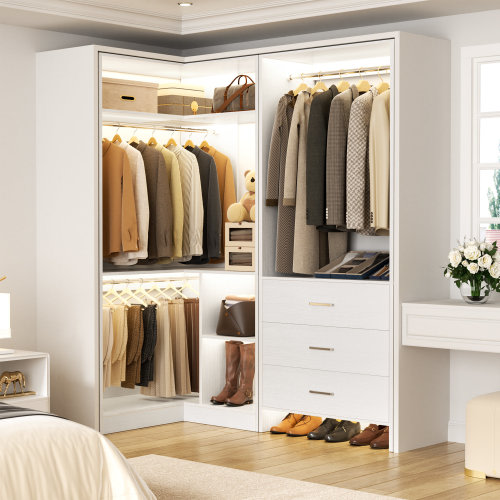 Latitude Run® Closet System with 3 Drawers, 2 Hanging Rods and Corner Tower & Reviews | Wayfair