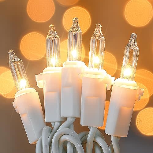 100 Count Clear Christmas Lights White Wire,23Feet Incandescent Clear Mini Lights, Connectable Indoor Outdoor Christmas Tree String Lights, Birthday, Holiday, Party, Wedding, Xmas,Warm White