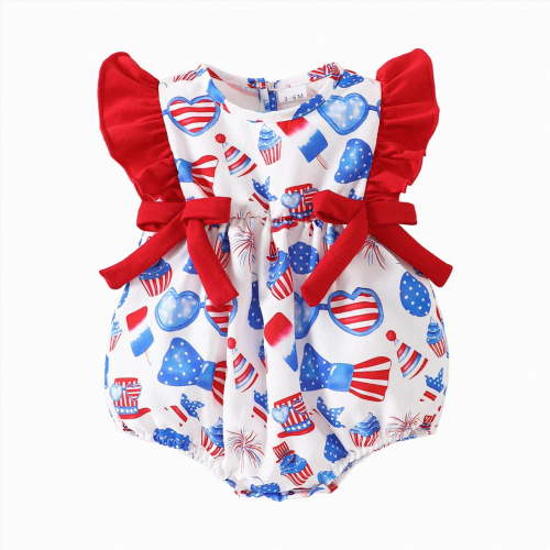 JUMEYU Newborn Fourth of July Bodysuits Girl Newborn Baby Girl Clothes Infant Outfit Summer Romper Jumpsuit Overall Skirt Clothing Set 0 3 6 9 12 18 24 Months (Blue,0-3 Months)