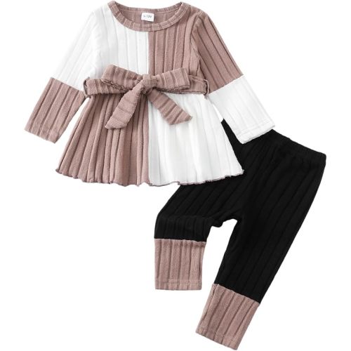 Kucnuzki Toddler Baby Girl Clothes Fall Winter Outfit Soft Pants Sets 6M-4T
