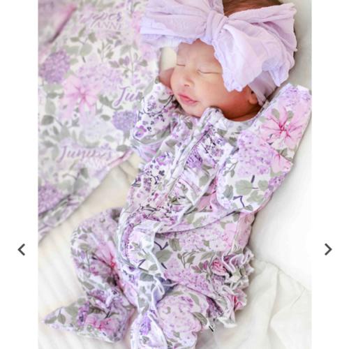 Ruffle Zipper Footie in Lavender Lullaby | Caden Lane
