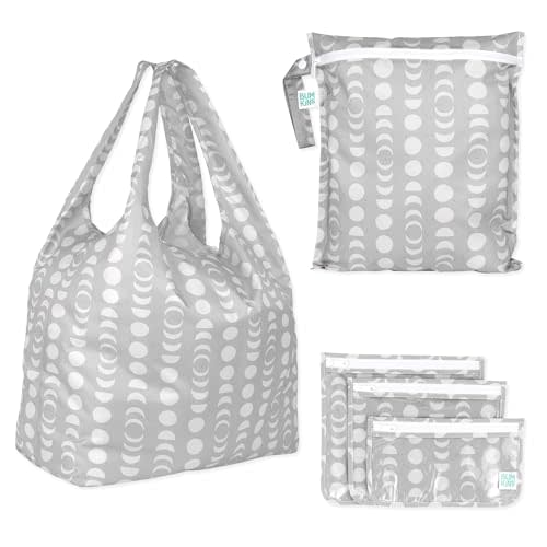 Bumkins Reusable Grocery Shopping Tote Bag for Women, Large Boho Style with Handles, Foldable, Washable, Shoulder Straps