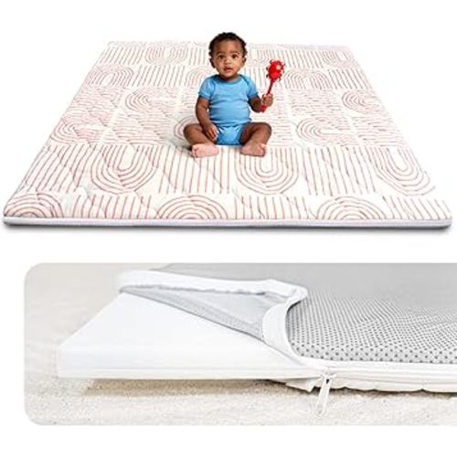 Foam Baby Play Mat 50x50, Removable and Machine Washable Cover, Thicken Cushioning Playmat and Perfect for Playpen, Non-Slip Bottom, Easy to Clean for Infants, Toddlers & Babies(Rainbow)