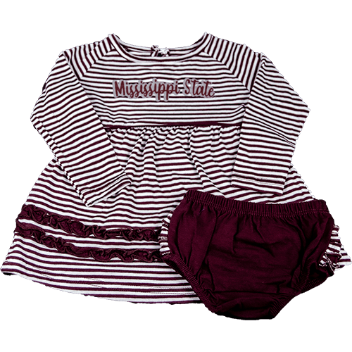 Colosseum Baby Mississippi State 2 Piece Stripe Dress with Bloomers | Campus Book Mart