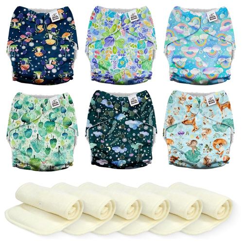 Mama Koala 3.0 Cloth Diapers for Babies, One Size Washable and Reusable Pocket Diapers for Newborns and Toddlers (Forest & Sky)