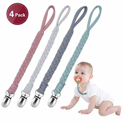 Baby Pacifier Holder for Boys and Girls, Teething Straps Unisex Design, Smoother Clip 100% Handmade Braided, Easy to Use for Teething Toy, (Pink) - pink
