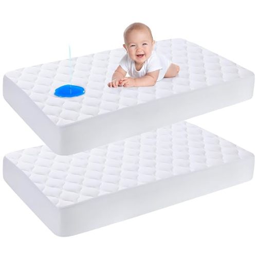 Yoofoss Waterproof Crib Mattress Protector 2 Pack, Quilted Crib Mattress Pad Cover Ultra Soft and Breathable, Machine Washable Toddler Mattress Protector for Standard Baby Crib Size 52''x28''