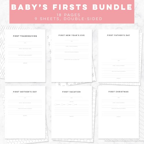 BUNDLE OF FIRST Modern baby book add-on pages, baby memory book, baby's first year, baby's first Christmas, baby gift, baby book to age 10