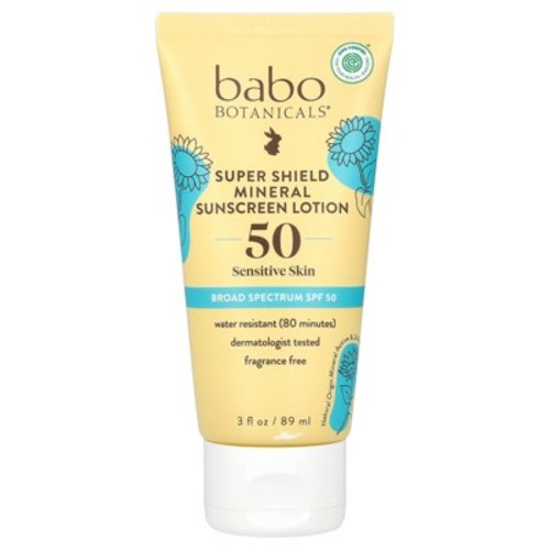 Babo Botanicals Sheer Mineral Sunscreen Lotion SPF 50 - Natural Zinc Oxide - Extra Sensitive Skin - Lightweight - Water Resistant - Fragrance-Free -