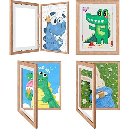 4 Pack Kids Artwork Frames Changeable 8.5 x 11 Inch Children Art Projects Children Art Frames Front Opening Picture Display Frame Holds 150 Drawings for Craft Storage, Room Decor, Portfolio, Wood