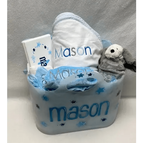 Deluxe custom baby gift basket – Mason – more colors available | Kidoodles Inc