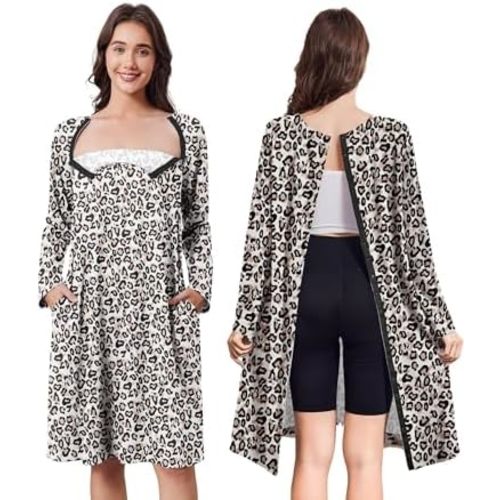 Deyeek Open Back Hospital Gowns for Women Post Shoulder Surgery Tear Away Snap Chemo Port Adaptive Clothing with Pockets