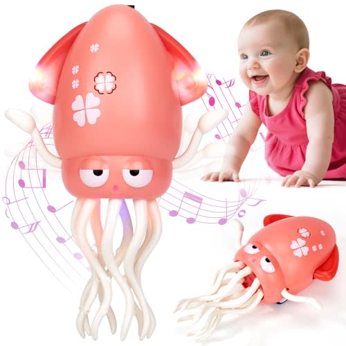 hahaland Tummy Time Toys, Dancing Squid Toy Musical Moving Crawling Baby Toys Developmental Funny Gifts for Babies Rechargeable Electric Octopus Baby Toys 1 Year Old Girl Gifts Baby Stocking Stuffers