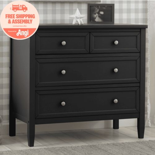 Delta Children Epic 3 Drawer Dresser with Interlocking Drawers, Black Ebony