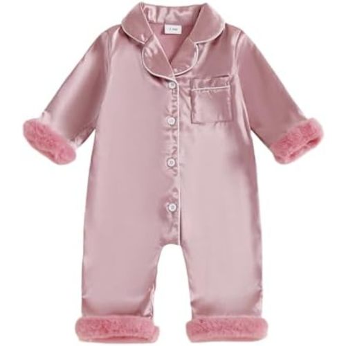 Multitrust Newborn Baby Girl Boy Silk Pajamas Long Sleeve Button Down Satin Infant Pjs One Piece Jumpsuit Loungewear