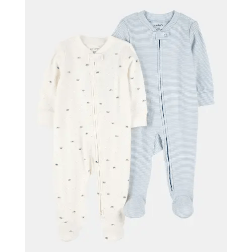 Baby Boy 2-Pack 2-Way Zip Cotton Sleep & Play Pajamas - Blue/White | Carter's