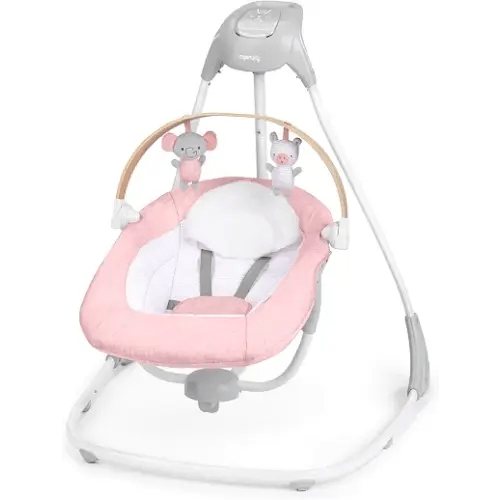 Ingenuity SimpleComfort Compact & Portable ​Multi Motion Baby Swing - Pink​ | Newborn to 9 Months, Rotates 180° & Swings 3 Ways, 6 Speeds, 8 Melodies, 3 Timer Modes, Vibrations & Nature Sounds