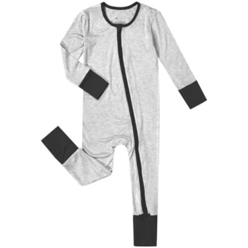 Teach Leanbh Unisex Baby Bamboo Viscose Pajamas with Mittens and Feet Cuffs Soild Printing 2 Way Zipper Long Sleeve Romper