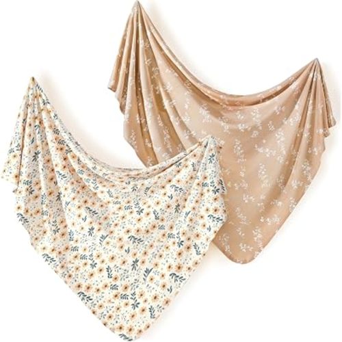 2-Pack Ultra Soft Stretchy Jersey Knit Baby Swaddle Blankets, 33x44