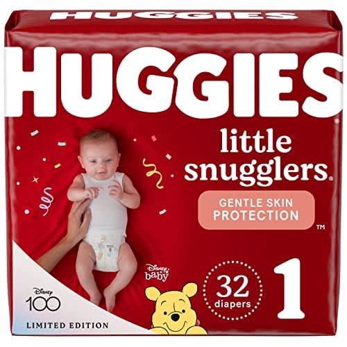 Huggies Size 1 Diapers, Little Snugglers Newborn Diapers, Size 1 (8-14 lbs), 32 Count