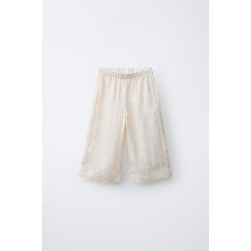 100% LINEN CULOTTE PANTS WITH LACE TRIM - Ecru | ZARA United States