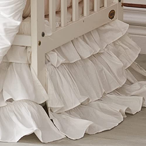 Brandream Crib Skirt Triple Layer Cotton Nursery Bed Skirt for Baby Girls Boys Toddler Bedskirt Solid White Dust Ruffle
