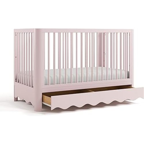 Storkcraft Casablanca Convertible Crib with Drawer and Toddler Guardrail (Blush) – GREENGUARD Gold Certified, Toddler Bed Conversion Kit Included, Fits Standard Crib Mattress
