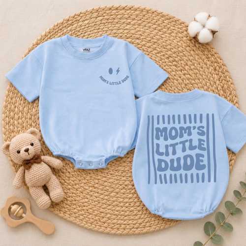 Mom's Little Dude Baby Bubble Romper, Groovy Striped Mommy's Bestie Newborn Outfit, First Mother's Day Romper, Little Dude Infant Clothes