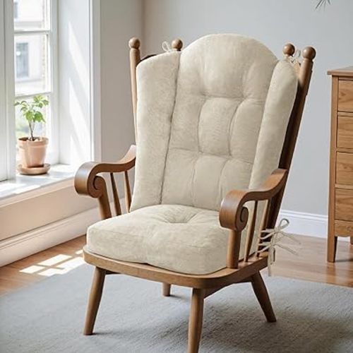 Wingback Rocking Chair cushion - Large Adirondack Chair Cushions, High-Density Sponge, Comfort Chenille Indoor Rocker Pads, 2 Piece Sets- Seat Cushion & Back Cushion, Oyster White | Standard Size