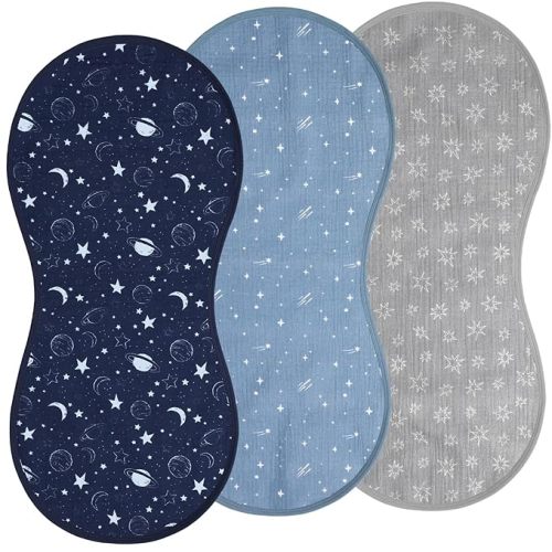 Hahafelt 3 Pcs Changing Pad Liners Fits in Peanut Shape Changing Pad Waterproof Diaper Mats Organic Cotton Peanut Mats are Warm on Baby's Back, Washable Reusable (Starry Style,Multicolor)